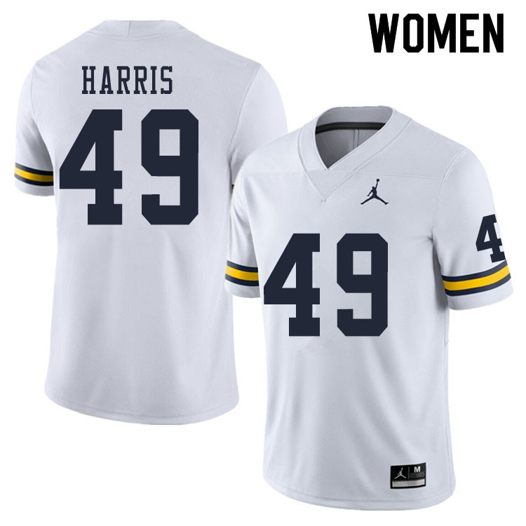 Women #49 Keshaun Harris Michigan Wolverines College Football Jerseys Sale-White